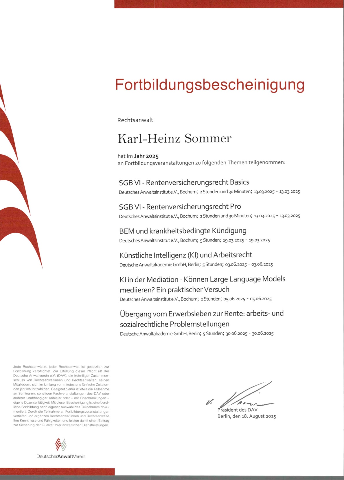 Fortbildungsbescheinigung 2025